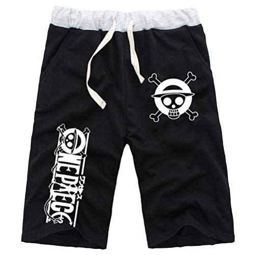 WANHONGYUE Anime One Piece Luffy Herren Sport Shorts Kurze Hose Sweatpants Beach Jogging Hosen Boardshorts Schwarz/2 L von WANHONGYUE