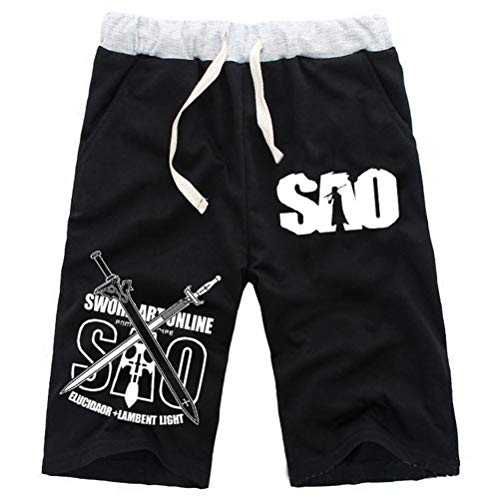 WANHONGYUE Anime Sword Art Online Kirito SAO Herren Sport Shorts Kurze Hose Sweatpants Beach Jogging Hosen Boardshorts Schwarz/1 XXL von WANHONGYUE