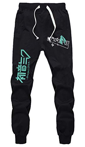 WANHONGYUE Anime Vocaloid Hatsune Miku Sweatpants Jogginghose Cosplay Kostüm Lange Trousers Sporthose Trainingsanzug mit Taschen Schwarz 5 L von WANHONGYUE