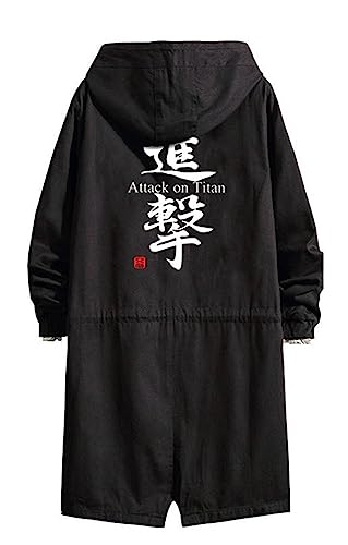 WANHONGYUE Shingeki No Kyojin Attack on Titan Anime Hoodie Strenchcoat mit Kapuze Cosplay Kostüm Lang Windbreaker Jacke Outwear Sweatshirt Mäntel Schwarz/2 M von WANHONGYUE