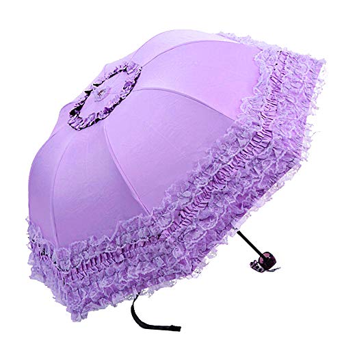 WANLIAN Prinzessin Spitze Vintage Spitze UV Sonnenschirm Faltbarer 3D Blume Stickerei Regenschirm 3 Faltbar Blau Regentage verschneite Tage Sonnige Tage sind verfügbar, violett von WANLIAN