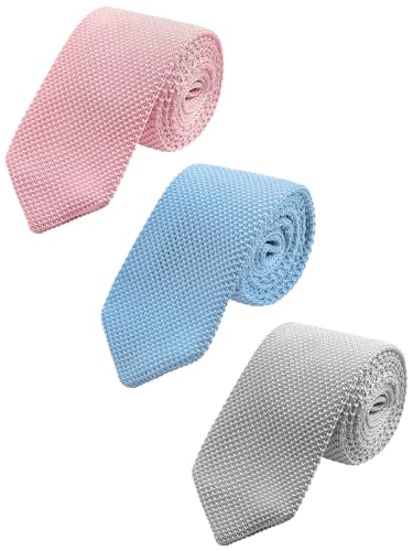 WANYING 3 × Herren 7cm Schmale Strickkrawatte 2,75 Zoll Gestrickte Narrow Krawatte Retro Sporty Casual Büro Basic für Gentleman - Einfarbig Altrosa Hellgrau Hellblau WANYING 3 × Herren 7cm Schmale Strickkrawatte 2,75 Zoll Gestrickte Narrow Krawatte Retro Sporty Casual Büro Basic für Gentleman - Einfarbig Altrosa Hellgrau Hellblau von WANYING