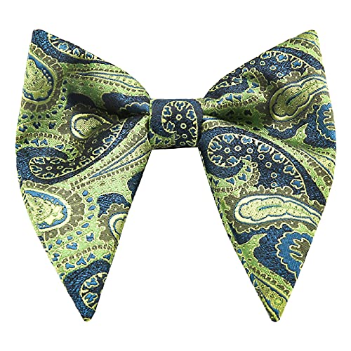 WANYING Herren 4 1/4" Oversized Fliegen bzw. Schleife Große Fliegen Jumbo Butterfly Bowtie Bereits Gebunden mit Hakenverschluß - Jacquard Paisley Grün von WANYING