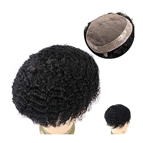 Toupet für Männer Afro-Wellen-Haar-Toupet for Männer, langlebig, mono-lockig, 120% indische Echthaar-Perücken #1B, schwarze Männerhaar-Prothesen-Ersatzsystem-Einheit Haarverlängerungen (Color : 1B 1 von WAOCEO