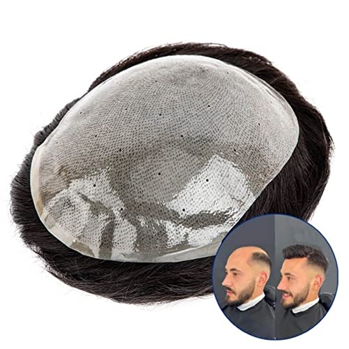 Toupet für Männer Dünne Haut Toupet Männer Haar Prothese Atmungsaktive PU Basis Haar System Echthaar Ersatz System Männer Toupet Biologische Kopfhaut haarteil Haarverlängerungen (Color : 14cmX19cm, von WAOCEO