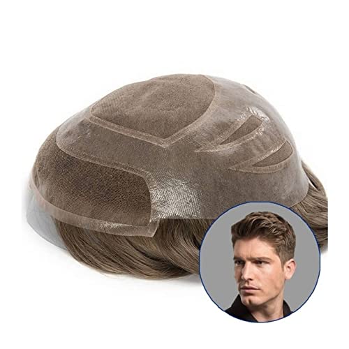 Toupet für Männer Haar-Toupet for Männer, 20,3 x 25,4 cm, Mono, mit Schweizer Spitze vorne, Toupet, männliche Haarprothese, natürliches Remy-Echthaar-Ersatzsystem, Herren-Perücken Haarteil für Männer von WAOCEO