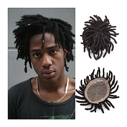 Toupet für Männer Herren-Toupet, Afro-Locken, Breadlocks, feine Mono- und NPU-Basis, Herrenhaar-Kapillarprothese, natürliches Schwarz, 7,6–17,8 cm, Ersatzsysteme for männliches lockiges Echthaar Haarv von WAOCEO