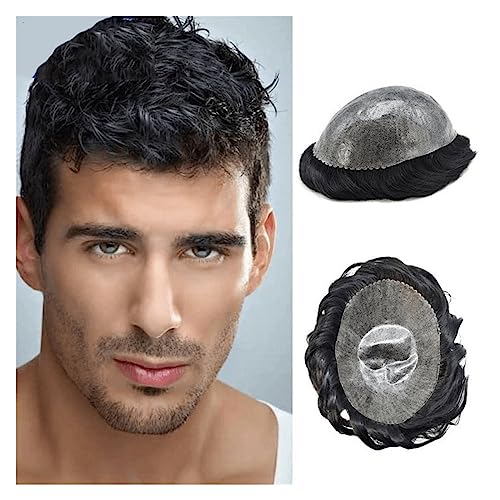 Toupet für Männer Männliche Haarprothese, volle dünne Haut, 0,1–0,12 mm, eingespritzte PU-Basis, Herren-Toupet, langlebige Herren-Haarteile, natürlicher Haaransatz, weiches Echthaar, Systemeinheit Haa von WAOCEO