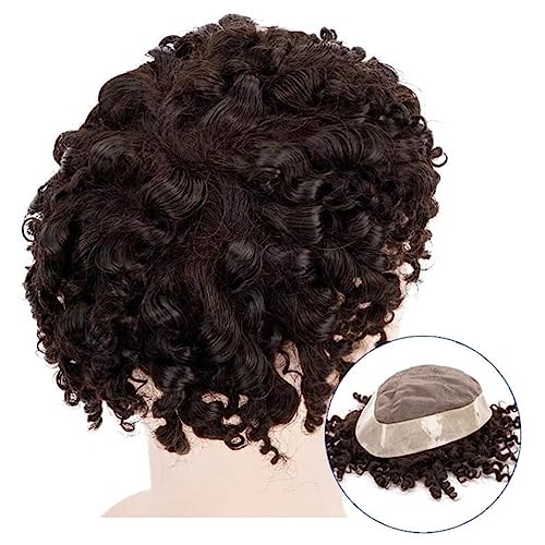 Toupet für Männer Verworrene lockige Perücke for Männer, feines Mono-Oberteil und PU-Haar-Toupet, atmungsaktive männliche Haarprothese, Kapillare, 17,8 cm, weiches Echthaar, Systemeinheit Haarverlänge von WAOCEO