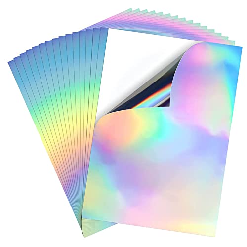 WATERBELINE 20 Stück A4 Bedruckbare Aufkleber Regenbogenpapier Jet Druckeretikett Trocknet Schnell Wasserfest Klares Aufkleberpapier Für Drucker Glänzend Für Drucker Wasserdicht Wasserfest Klar von WATERBELINE