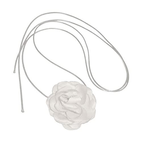 WATERBELINE Einfache Stoffblumen-Halsketten mit langem Band, Halsband, Schlüsselbeinkette, Halsband, Party-Geschenk, Stoffblumen-Halsketten von WATERBELINE