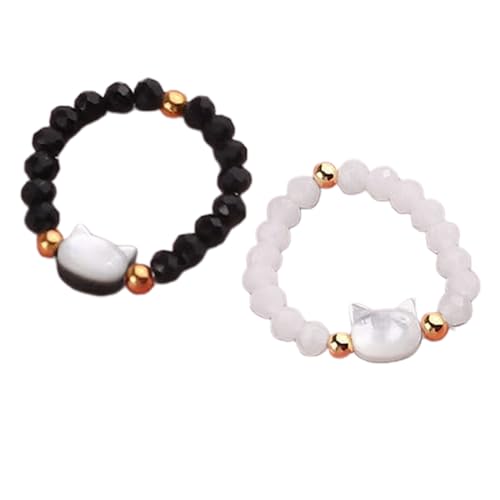 WATERBELINE Modische Ringe,Set mit 2 Katzen-Fingerringen,verstellbare Ringe aus Acrylmaterial,Party-Fingerschmuck,elastische Ringe,Geschenk für Frauen,Freundin von WATERBELINE