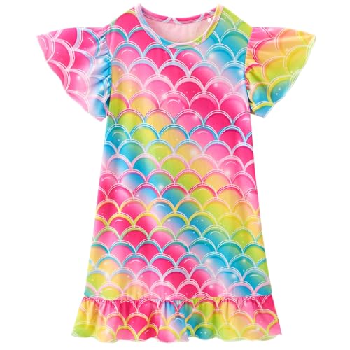 WAWSAM Meerjungfrau Nachthemd Mädchen Kurzarm Nachthemd Weich Mädchen Kinder Nachtkleid Rosa Schlafshirt Nachtkleid für Kleine Mädchen von WAWSAM