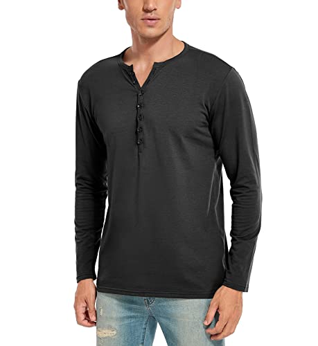 WAZZAP Langarmshirt Herren Henley Shirt Langarm Casual Grandad-Ausschnitt mit Knöpfen von WAZZAP