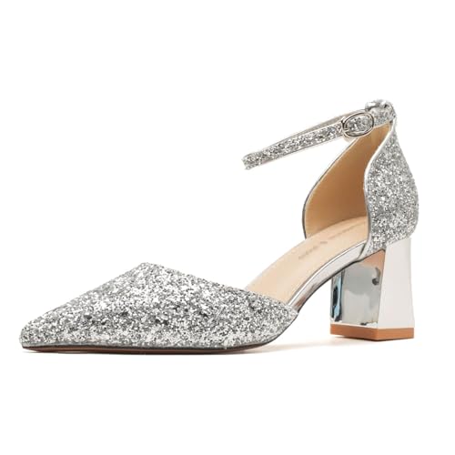 Glitzer High Heels Sexy Bequem Damen Pumps Kann Die Schönheit Der Beinlinien Effektiv Präsentieren (Silber,34) von WBITJDK