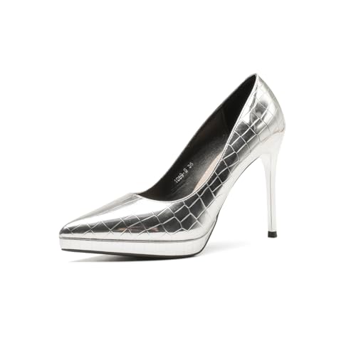 High Heels Sexy Elegant Pumps Damen Modisches Temperament, Kann Die Beinlinie Sehr Gut Zeigen (Silber,34) von WBITJDK