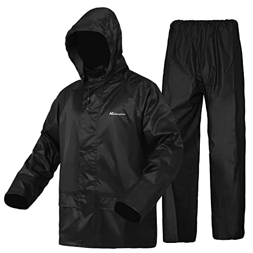 Arbeitskleidung Regenanzug für Herren/Damen, leichter wasserdichter Regenmantel, winddicht, mit Kapuze, Regenanzüge, Jacke und Hose, Set, Schwarz , XXL von WCBDUT