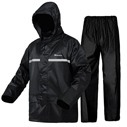 WCBDUT Regenjacke Herren Leicht Wasserdicht Faltbare Regenmantel mit Kapuze Fahrrad Rain Windbreaker Windjacke Camping Outdoor(XXXL, Schwarz) von WCBDUT