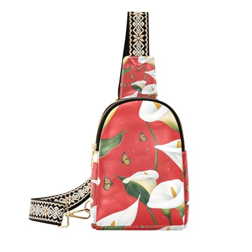 Trendige Gürteltasche mit Cartoon-Calla-Lilien-Motiv, rote Blume, Kreuz-Diebstahlschutz für Damen zum Wandern, Cartoon-Calla-Lilie, rote Blume, 1 size Trendige Gürteltasche mit Cartoon-Calla-Lilien-Motiv, rote Blume, Kreuz-Diebstahlschutz für Damen zum Wandern, Cartoon-Calla-Lilie, rote Blume, 1 size von WDdZzyy