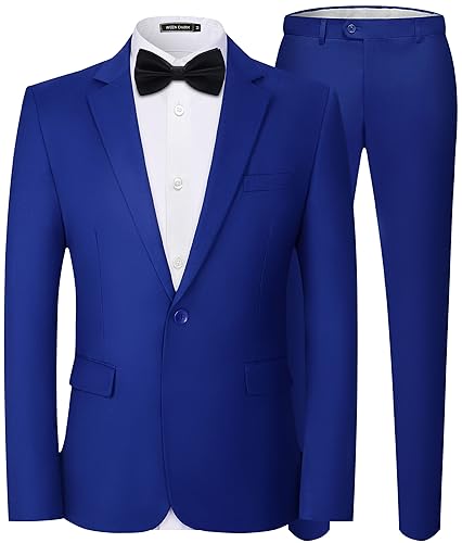 WEEN CHARM Herren Anzüge Slim Fit 2 Stück Ein-Knopf Blazer Jacke Hochzeit Abschlussball Smoking Hosen Set, Königsblau, L von WEEN CHARM