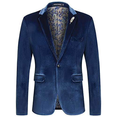 WEEN CHARM Herren Slim Fit Solid Velvet Blazer Smoking Abendessen Jacke, hellblau, XXXL von WEEN CHARM