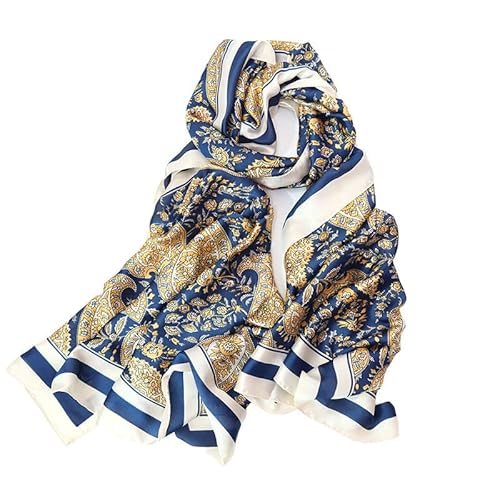 WEIGEER Silk Scarf Women Chiffon Shawl Lotus Scarf White Neckerchief Long Head Wrap Thin Green Scarf Beach Women Hijab Belt Vintage Bridal Shawl Binder Chiffon Scarf (Blue-brown) von WEIGEER