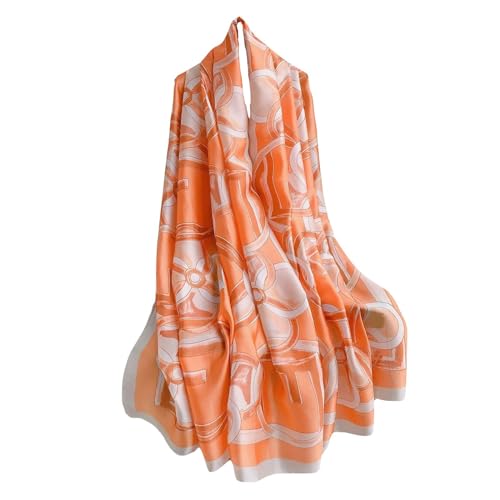 WEIGEER Silk Scarf Women Shawl Blue Scarf Stain Neckerchief Head Wraps Thin Scarf Ladies Beach Shawl Vintage Painting Bridal Belt Chiffon Scarf Muslim Colorful Cloth Christmas Scarf (Orange) von WEIGEER