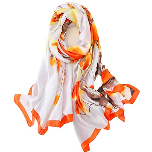 WEIGEER Silk Scarf Women Shawl White Scarf Stain Neckerchief Head Wrap Thin Scarf Ladies Beach Shawl Vintage Bridal Chiffon Scarf Muslim Colorful Cloth Christmas Decorations Scarf Belt Orange von WEIGEER