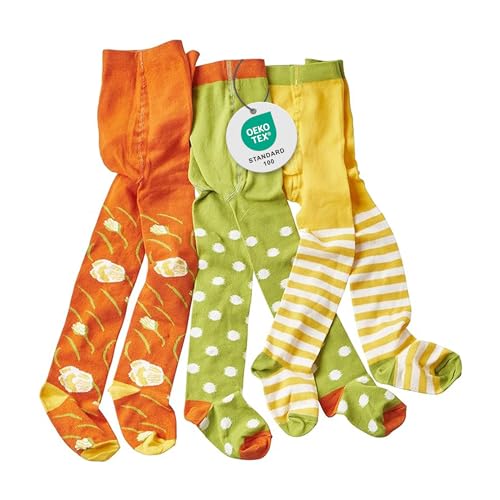 wellyou baby/kinder Strumpfhosen für Mädchen, Baby-Strumpfhose/Kinder-Strumpfhose Gr 62-146, made in Europe (grün/weiß Punkte & Blumen | gr 86-92) von wellyou