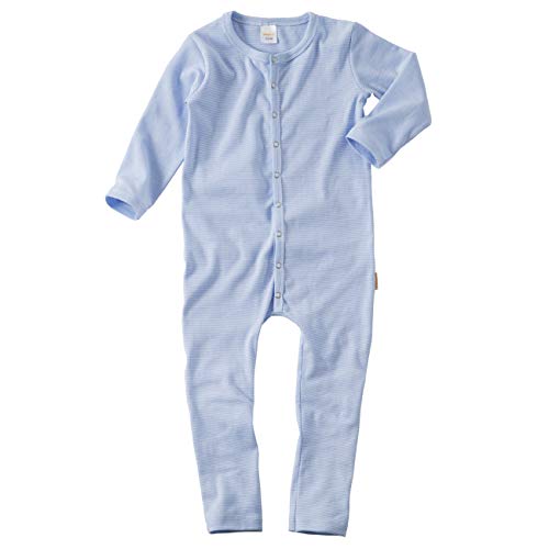 wellyou, Schlafanzug, Pyjama für Jungen und Mädchen, Einteiler langarm, Baby Kinder, hell-blau weiß gestreift, geringelt, Feinripp 100% Baumwolle, Größe:80 - 86 Blau von wellyou