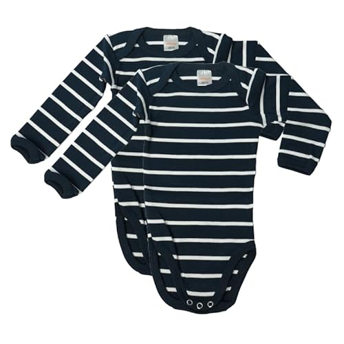 wellyou Baby und Kinder langarmbody/babybody mädchen und junge aus 100% Baumwolle, langarm body 2er Set in marine weiß, Blau, 56 - 62 von wellyou