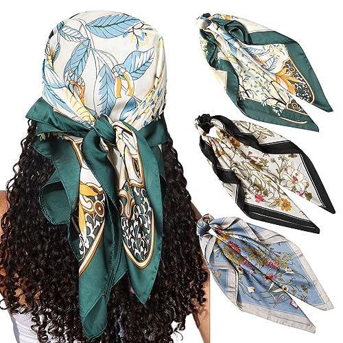 WELROG 3 Stück 70x70cm Chiffon Kopftuch Halstuch für Damen - Bandana Damen Große Guadratische Seidentuch Damen von WELROG