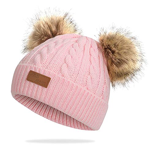 WELROG Baby-Winter-warme Strickmütze-Säuglingskleinkind Kinderhäkelarbeit-Pelz Hairball Beanie-Hut Pom Pom Beanie Baby Jungen Mädchen (Hell-Pink) von WELROG