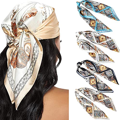 WELROG Seidentuch Damen Bandana Halstuch Damen - 4 PCs Kopftuch Vierecktuch Seide Mädchen (Set #10) von WELROG