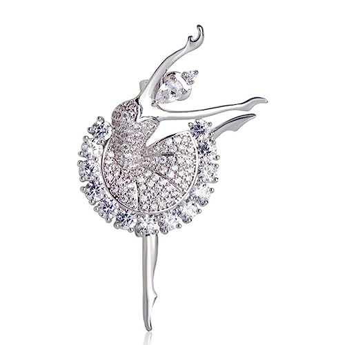 Retro-Brosche, Ballerina, wunderschönes Ballett-Mädchen, Messing-Broschen, glänzend, voller Strass, goldfarben, Hijab-Anstecknadeln, Zubehör, anmutige Tänzerin (Color : Silver Color) von WENFEN