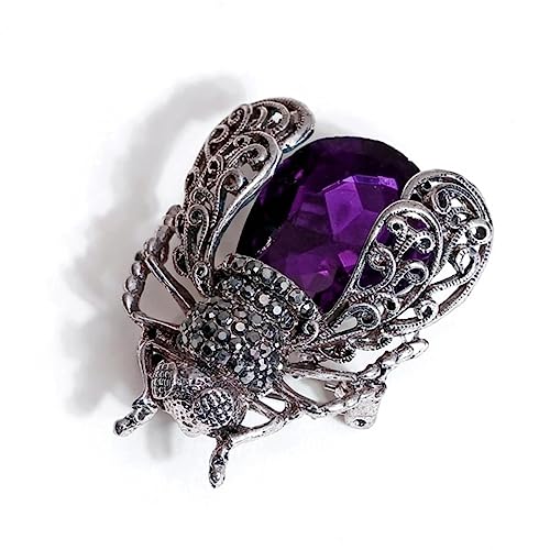 Retro-Brosche, Kristall-Insekten-Brosche, Käfer-Broschen, Anstecknadel, modische Brosche for Damen, Anstecknadeln, Schal-Clip, Schmuck-Brosche (Color : Purple) von WENFEN