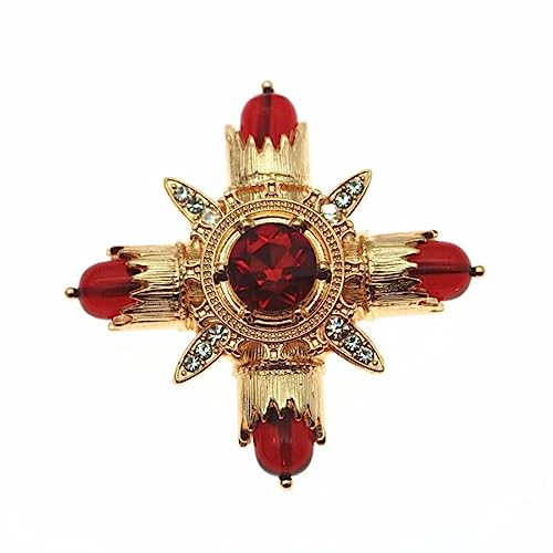 Retro-Brosche, barocke rote Strass-Kreuz-Brosche, Anstecknadel aus Metall, große Broschen for Damen, Vintage-Anstecknadeln, Kleidung, Schal, Clip, Schmuck von WENFEN