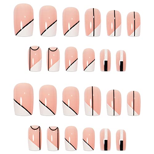 Tragender Maniküre-Patch, französische Maniküre, künstliche Nägel, Sternenhimmel, künstlicher Nagelflicken, tragender Nagel, 24 Nagelverbesserung, weiße Nagelspitzen (Pink-5, Einheitsgröße) (Color : von WENFEN