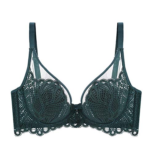 Damen-BHs, bestickt, drahtlos, Übergröße, Bralette, Dessous, Minimizer, dünn, gerafft, Alltags-BH (Farbe: Grün, Größe: 85C) von WENJUN