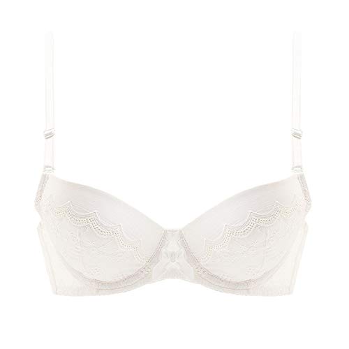 Damen Balconette-BH, Sexy 1/2-Cup-Spitzen-BHs, Bügel, bequem, verstellbar, mit herausnehmbaren Pads (Farbe: Weiß, Größe: 80B) von WENJUN