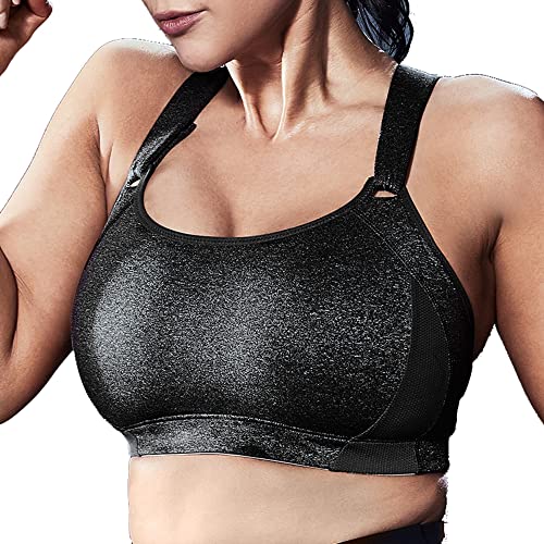 Damen Bügelloser Sport-BH in Übergröße, Fitness-Bralette mit verstellbaren Trägern, volle Unterstützung, hochschlagfeste BHs (Farbe: Schwarz, Größe: 105G) von WENJUN