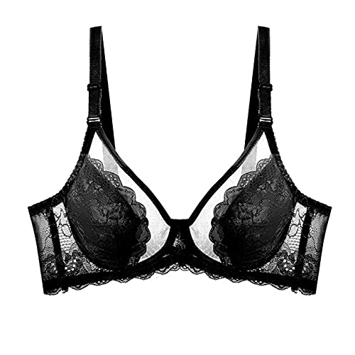 Damen Minimizer-BH, Übergröße, volle Abdeckung, Spitze, Alltags-BHs, ungepolsterte Unterwäsche, Push Up, dünne Bralette (Farbe: Schwarz, Größe: 85E) von WENJUN