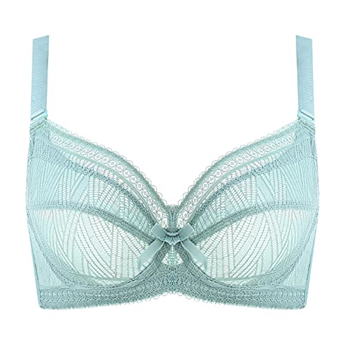 Damen Minimizer-BH, Vollfigur-Spitze, Alltags-BHs, Übergröße, volle Abdeckung, ungepolsterte Unterwäsche, Bralette (Farbe: Lotusblattgrün, Größe: 100 g) von WENJUN