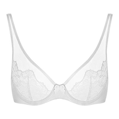 Damen Minimizer-BH, ungefütterter Bügel, vollständige Abdeckung, Push-Up-BHs, ultradünn, transparent, klassisches Bralette (Farbe: Weiß, Größe: 75A) von WENJUN