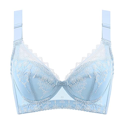 Damen Minimizer-Bügel-BH, ungefüttert, volle Figur-Stickerei, Übergröße, alltägliche Bralette, geraffte Spitze, Dessous-BHs (Farbe: Himmelblau, Größe: 90H) von WENJUN