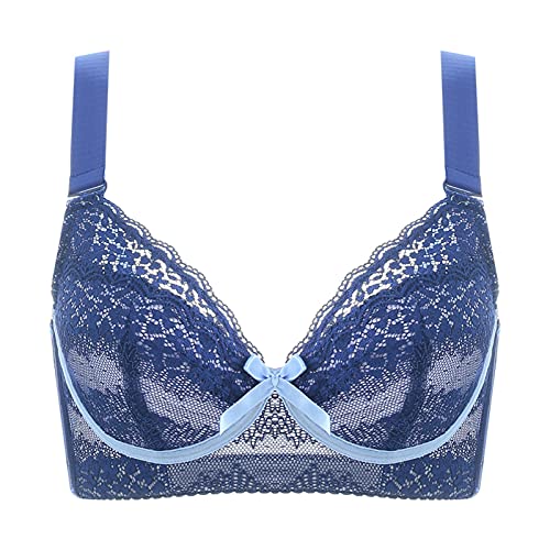 WENJUN Push-up-BHs für Frauen in Übergröße, sexy ultradünner Spitzen-Bügel-Dessous, volle Abdeckung, klassisches Bralette für den Alltag (Farbe: Blau, Größe: 100F) von WENJUN