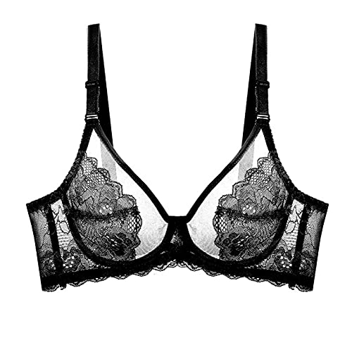 WENJUN Push-up-BHs für Frauen in Übergröße, ultradünne Spitze, sexy Bügel, Dessous, BH, volle Abdeckung, Alltagsbralette (Farbe: Schwarz, Größe: 95A) von WENJUN