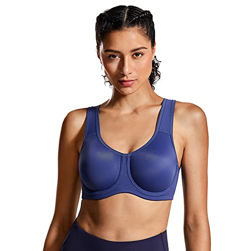 WENJUN Vollabdeckender Sport-BH für Damen, schlagfeste Übergröße, bügellose Stütz-BHs, Lauf-Fitness-Bralette, bauchfreie Tops (Farbe: Blau, Größe: 85F) von WENJUN