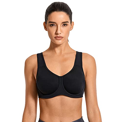 WENJUN Vollabdeckender Sport-BH für Damen, schlagfeste Übergröße, bügellose Stütz-BHs, Lauf-Fitness-Bralette, bauchfreie Tops (Farbe: Schwarz, Größe: 85F) von WENJUN