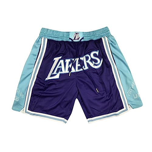 WEOPLKIN Lakers Basketball Shorts Herren Lakers Shorts Sportshorts Kurz Hosen Jogginghose Los Angeles Lakers Shorts Gym Sports Workout Training Workout Shorts Kurze Sporthose Himmelblau M von WEOPLKIN